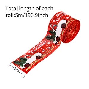 5m red Christmas ribbon with white truck and tree patterns for festive tree decoration