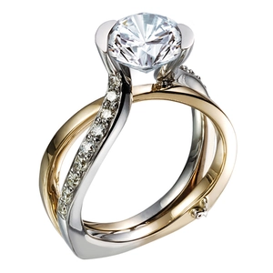 Bague De Fiançailles Élégante En Cuivre Avec Zircone Ronde Bicolore Femmes Anneau Torsadé Bijou De Mariage Chic