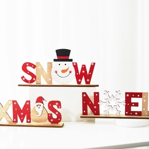 Christmas Wooden Tabletop Ornaments Painted Wood SNOW XMAS NOEL Santa Snowman Snowflake Holiday Desktop Decoration Decor