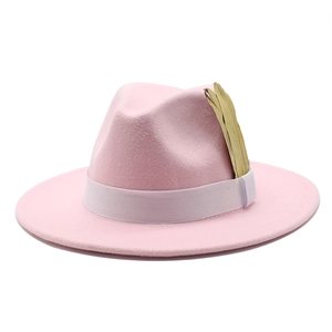 Fedora Hat Wide Brim Wool Felt Texture Ribbon Gold Feather Decoration Retro Jazz Style Elegant Accessories For Men Women