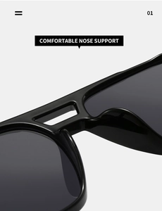 Detail view of the comfortable integrated nose support on black square sunglasses