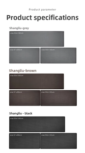 Size chart showing dimensions for grey, brown, and black PU leather kitchen floor mats