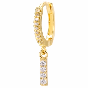 Macro detail of 18k gold plated huggie earrings with micro-paved white zircon stones