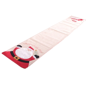 Christmas table runner 180cm featuring Santa Claus embroidery on beige fabric