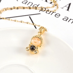 Smiling Buddha pendant necklace with gold-plated stainless steel chain and projection stone