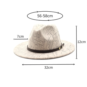Detailed measurement guide for beige wool fedora hat showing brim and height dimensions