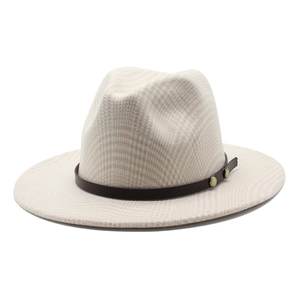 Vintage Plaid Wool Fedora Hat For Men Women Classic British Style Wide Brim Flat Top Jazz Hat With Leather Band Rivets