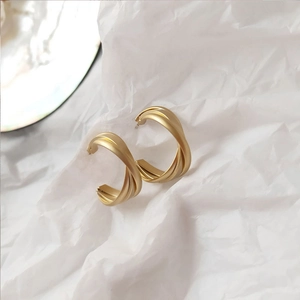 Geometric Twisted Hoop Earrings For Women Matte Gold Metal With 925 Sterling Silver Earring Post Minimalist Irregular