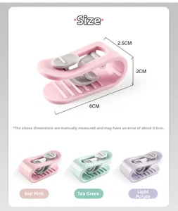 Detailed dimensions of 6cm plastic quilt clip fastener in pink, green and purple colors