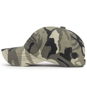 Classic woodland camouflage cotton baseball cap with embroidered eagle logo on white background