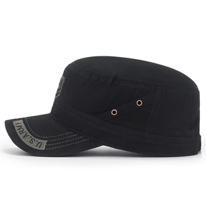 Men's black cotton cadet cap with military camo embroidery and metal eyelets