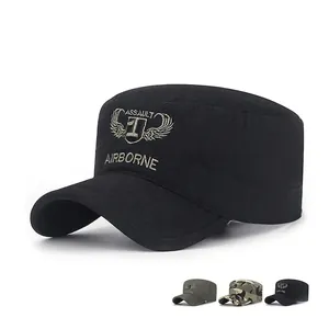 Men Women Cotton Flat Top Cadet Cap Military Style Embroidery Camouflage Outdoor Adjustable Sunshade Casual Hat