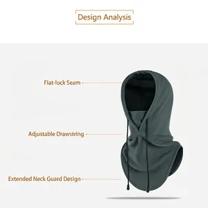 Outdoor thermal balaclava hood with adjustable drawstring and long neck protection cover