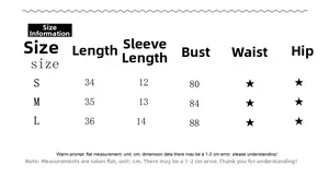 Detailed size chart for the women's backless crop top including bust and length data