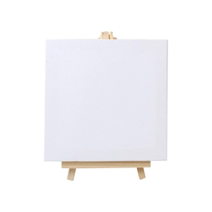 Mini wooden easel with white square canvas set for desktop DIY art painting and display