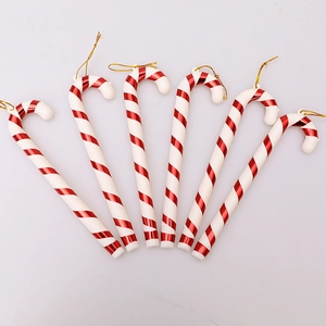 Set of 6 red and white spiral candy cane Christmas tree ornaments with gold hanging strings