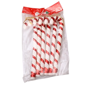 Set of 6 classic red and white striped candy cane Christmas tree hanging ornaments