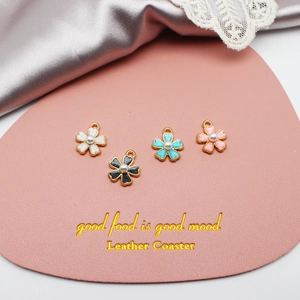K-gold alloy flower charms with drip oil and pearl details in various colors