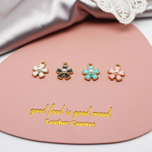 K-gold alloy five-petal flower charms with pearls and enamel coating in four colors