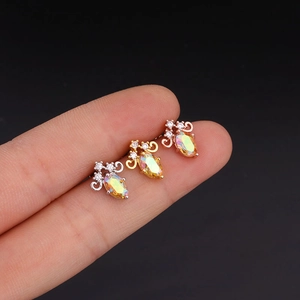 Three-color floral zirconia stud earrings in silver, gold and rose gold stainless steel
