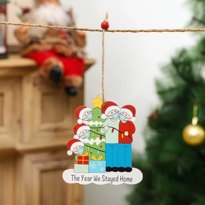 Christmas tree survivor ornament with family staying home message and red bead decor