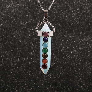 Chakra Healing Crystal Pendant Necklace Stainless Steel Chain Energy Stone Spiritual Meditation Jewelry Hexagonal Pillar Symbol