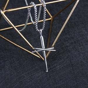 Punk style stainless steel baseball bat cross pendant necklace with box chain for men