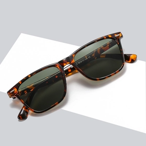 Classic tortoiseshell sunglasses with square frames and UV protective dark lenses