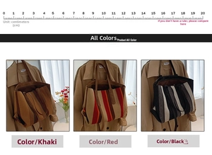 Détails de sacs cabas en toile rayée avec bandoulière en couleurs kaki rouge et noir