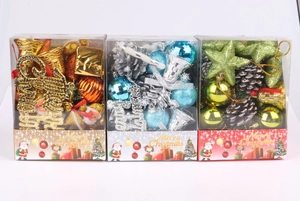 Three-box set of colorful Christmas tree ornaments including stars, bells and Santa charms