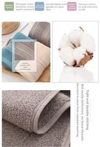 Close-up of thick grey blue and beige cotton towels with high-density terry loops