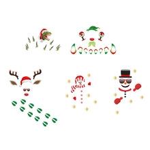 Detailed view of 5 Christmas DIY stickers featuring snowman, reindeer and monster motifs