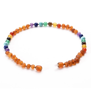 Handmade colorful amber and natural stone beaded baby necklace with secure screw clasp