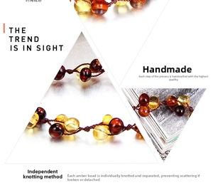 Detailed macro view of natural amber beads with manual knots and intricate woven texture