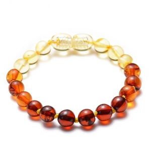 Natural Baltic amber beaded bracelet for babies with multicolor gradient round stones