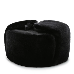 Winter thermal ushanka hat in black faux fur for outdoor windproof protection