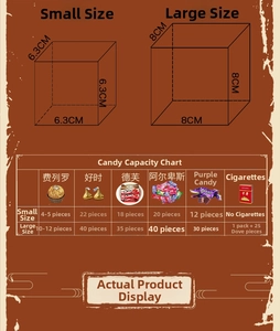 Detailed size comparison and candy capacity chart for small and large wedding gift boxes