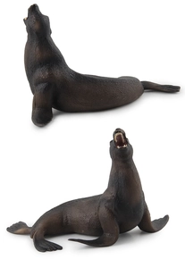 Detailed sea lion toy figure with realistic fur texture and dynamic roaring pose