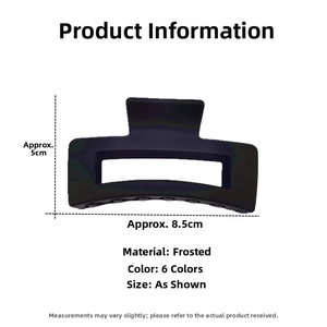 Matte black hollow square hair claw clip, 8.5cm length by 5cm height hair accessory