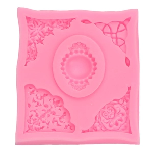 Roze siliconen vorm met strik en bloemreliëf voor DIY taartbakken en fondant decoratie