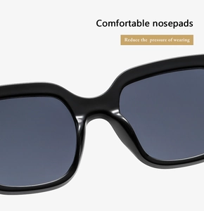 Detail of comfortable integrated nosepads on stylish oversized square sunglasses