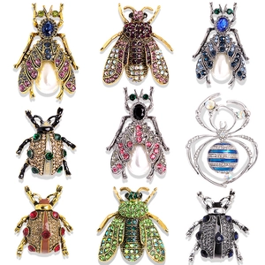 Insect Brooches Alloy With Rhinestone Faux Artificial Pearl Crystal Beetle Bee Spider Vintage Decorative Pins For Coat Suit