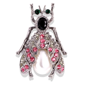 Spider brooch with colorful rhinestones and pear-shaped pearl in silver finish