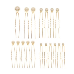 Lot de 18 épingles à cheveux dorées avec différentes tailles de perles blanches élégantes