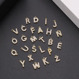 DIY gold plated alphabet pendants with cubic zirconia inlay for necklaces and earrings