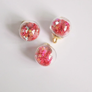 16mm transparent glass ball pendant with red star sequins and gold metal loop hook
