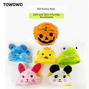 Various cute plush animal hats for pets featuring panda rabbit and frog styles