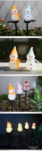 Solar powered snowman lawn lights showing vibrant colors and nighttime illumination details
