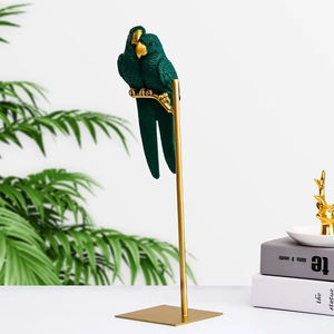 Nordic creative parrot resin ornaments with golden metal stands for luxury home decor