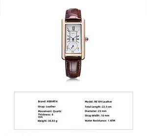 Detail of square rose gold watch case with Roman numerals and blue hands